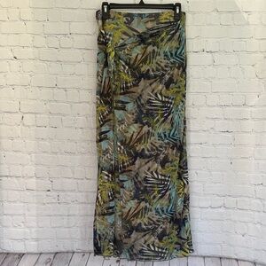 Mexx Tropical Faux Wrap Leaf Print Maxi Skirt in Teal, Olive & Blue